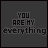 Animated contact sheet of 25 frames showing a pixel art icon with the text "YOU ARE MY everything" on dark gray background, featuring color-shifting text and floating heart particles in pink, cyan, and white.