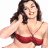 Pixelated image of a woman in red lingerie holding her hand near her face, next to green text on dark background.