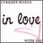 Pixelated text 'in Love' with a pink arrow pointing right on white background, framed by gray border.
