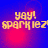 Yellow text 'yay! sparklez!' on blue background with red glow, four identical arranged in a