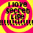 Four identical display 'I love secret Life' text over pink and yellow spiral backgrounds with black horizontal bars