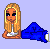 Pixel art of a blonde woman with blue eyes in an orange top and blue jacket, next to the text 'LONLEY' on a light purple background.