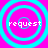 Four identical cyan concentric circles on a bright pink background with the word 'request' in white pixelated text centered in each circle.