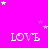 A static image with a bright pink background featuring repeated 'LOVE' text in white pixelated font, scattered small stars of varying sizes and shades of pink, and a solid gray rectangle at the bottom right corner.