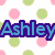 Pixelated 'Ashley' text appears in multiple color variations over patterned backgrounds including polka dots and stripes.