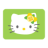 Pixelated white cat face with gray whiskers, black eyes, and yellow nose on green background; yellow flower with green leaves on right side.