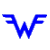 Blue stylized 'WF' logo animation on gray background showing progressive simplification from full form to single vertical line then back to full form.