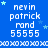 Blue background with white text and light blue stars, repeating 'nevin patrick rand 55555' across multiple
