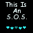 Pixelated text reads 'This Is An S.O.S.' above five cyan and teal star-like symbols on a black background.