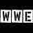 Black-and-white pixelated text 'WWE' in three separate white squares on a black background, each letter in a distinct block.