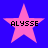 Four pink star-shaped icons with black text "ALYSSE" on a blue background, arranged in two of two