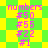 Pixelated text and numbers on a green-yellow checkered background with diamond-shaped patterns.
