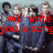 Group of people in dark blue uniforms with red accents, overlaid with red text reading "I will write And thats how you'll know that my love will go on".