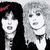 Two pixelated figures with distinct hairstyles and clothing, one with dark hair and a red headband, the other with light hair, both in grayscale tones.