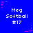 Blue background with repeated white text "Meg Softball #17" and pink star-shaped pixel art elements scattered across the image.