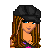 Pixel art contact sheet of a 5x5 grid showing animated frames from an AIM buddy icon featuring a cartoon woman with long brown hair, black headband, and pink/purple outfit alongside repeated text "MEAN" and "LIKE YOU!" in alternating colors.
