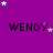 Purple background with repeated 'WENDY' text and scattered white/pink stars in a pattern
