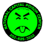 Green circular icon with black border displaying 'NATIONAL CAPITAL POISON CENTER' text and phone number, featuring two variations of angry face expressions.
