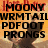 A static image with orange background and black text listing Harry Potter characters and items, including Moony, Wormtail, Padfoot, Prongs, Albus, Lily, James, Stone, Wand, Cloak, and Hallows.