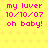 Yellow background with light yellow star pattern, pink text reading 'my luver 10/10/07 oh baby!' repeated in a