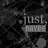 A grayscale animated icon with a repeating pattern of 'just, MAYBE' text over a dark abstract background.