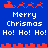 Blue background with red pixelated Santa sleighs and reindeer above white text reading "Merry Christmas Ho! Ho! Ho!" in two