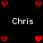 Black background with red pixelated hearts and white text 'Chris' in four positions.