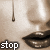 A sepia-toned close-up of a person's lower face with lips and nose, showing animated text changes across six