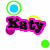 Pixelated icon with pink text 'Katy' on a white background, featuring green and blue circular elements above the text.