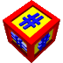 red-bordered yellow cubes with blue symbols, each cube rotated to show different faces against a gray background