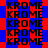A static image with repeated text 'KROME' in black pixelated font on a blue and red pixelated background.