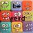 colorful square icons with cartoonish smiling faces, overlaid by black text reading "be weird its more fun..." in a pixelated font