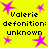 Yellow background with pink star shapes and repeated text "Valerie defonition: unknown" in black pixelated font.