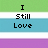 Pixelated text on horizontal color bands with partial gray area, displaying phrases about love and hope.