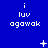 Blue background with repeated white text 'i luv agawak' and scattered pixelated symbols including plus signs, stars, dots, and an X.