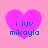 Four identical pink heart-shaped icons with blue text 'i luv mikayla' on a light pink background, arranged in a