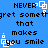 Blue background with black pixelated text repeating 'NEVER regret something that makes you smile' and white square-shaped icons scattered across the image.
