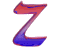 A stylized red and blue 'Z' character with a 3D effect on a gray background, shown in multiple states including full size, compressed horizontally, and partially visible.