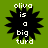 Green background with four identical black starburst shapes, each containing white text reading "oliva is a big turd" in pixelated font.