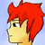 Pixelated character with red spiky hair in profile view, another character with red wings and blue clothing below, a hand gesture on the right, and red text '@11arich' on yellow background.
