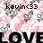 Pixelated icon with pink and white background, black text reading 'Kevin<33' at top and 'LOVE' at bottom, and a central figure in pink and white tones.