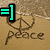 Four identical beach scenes with peace symbols and 'peace' text, each featuring a different colored emoticon in the top-left corner.