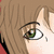 Pixelated close-up of an anime-style character's eye with green iris, brown hair strands, and light skin tone.