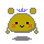 Pixelated yellow doll with blue crown, black eyes, and pink X cheeks on left; same doll with pink checkered cheeks and extended arms on right.