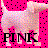Pixelated pink dog with black dots on a bright pink background, featuring the word 'PINK' in bold black letters at the bottom.