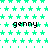 Green star pattern background with repeated black text 'genny' in multiple and
