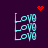 Pixelated cyan 'Love' text in a with red heart and dot animations on a dark purple background
