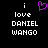 Pixelated text and a purple heart icon on black background, with text reading 'i love DANIEL WANGO' in white block letters.
