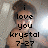 Pixelated image of a person with brown hair and light skin, overlaid with black text reading 'i love you krystal 7-27' against a blurred background.