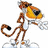Pixelated cartoon cheetah stands on snow with arms outstretched, orange text reads "Im the kind of girl who hits people wth cheetos while hugging my friends".